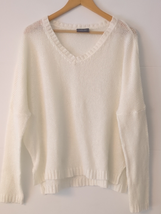 Wooden Ships Sweaters - Wooden Ships Cream V-Neck Lightweight Wool Mohair Blend Knit Sweater Crew neck L